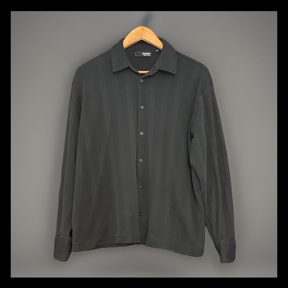 Murano Liquid Cotton Black Stretchy Knit Button Down Shirt Men's XL
